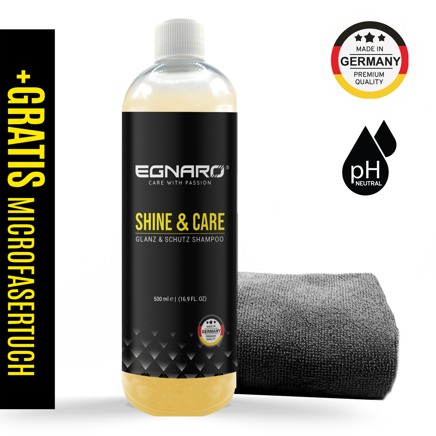 Shine & Care Shampoo - mit Gratis Mikrofasertuch - Egnaro